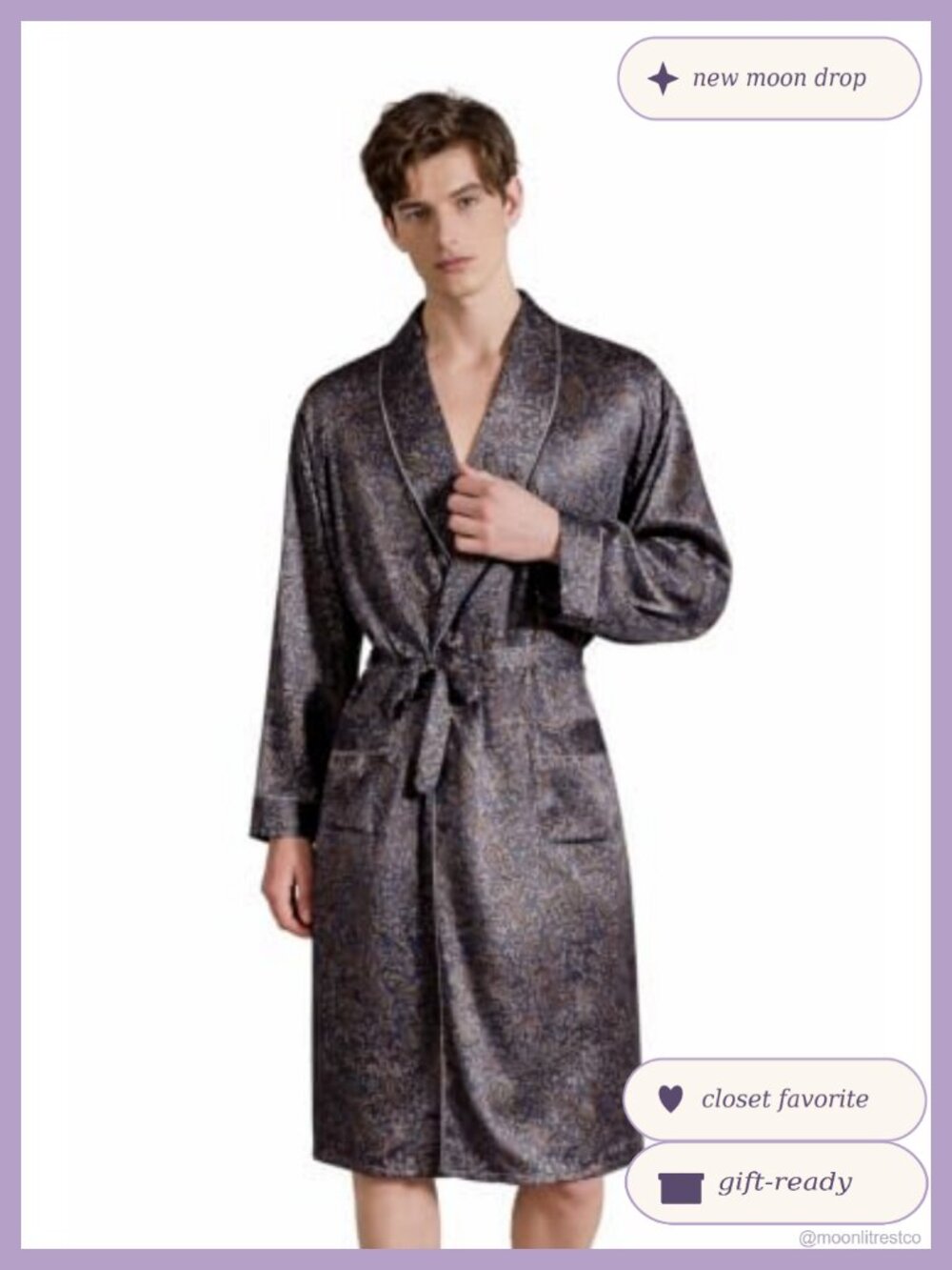 Men's 100% Mulberry Silk Robe 19 Momme Paisley Kimono Dressing Gown